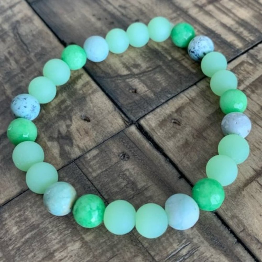 Green Turquoise & Jade Chakra Bead Bracelet - Picture 1 of 10